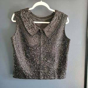 Diane Imports High Quality Sequined & Beaded Embellished Top Size Medium‎ Black